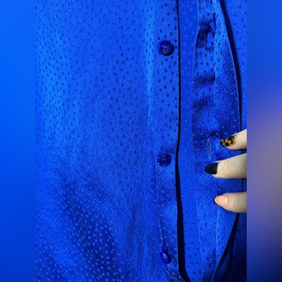 Saint Laurent Tonal Dot Silk Button Up in Royal Blue - Picture 5 of 16